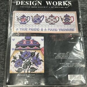 Design Works "Teapots" True Friend /‎ Found Treasure Cross Stitch Kit 9x26"